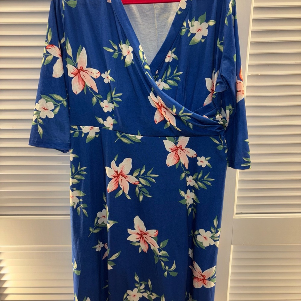 Floral Blue Dress with Pink and White Flowers